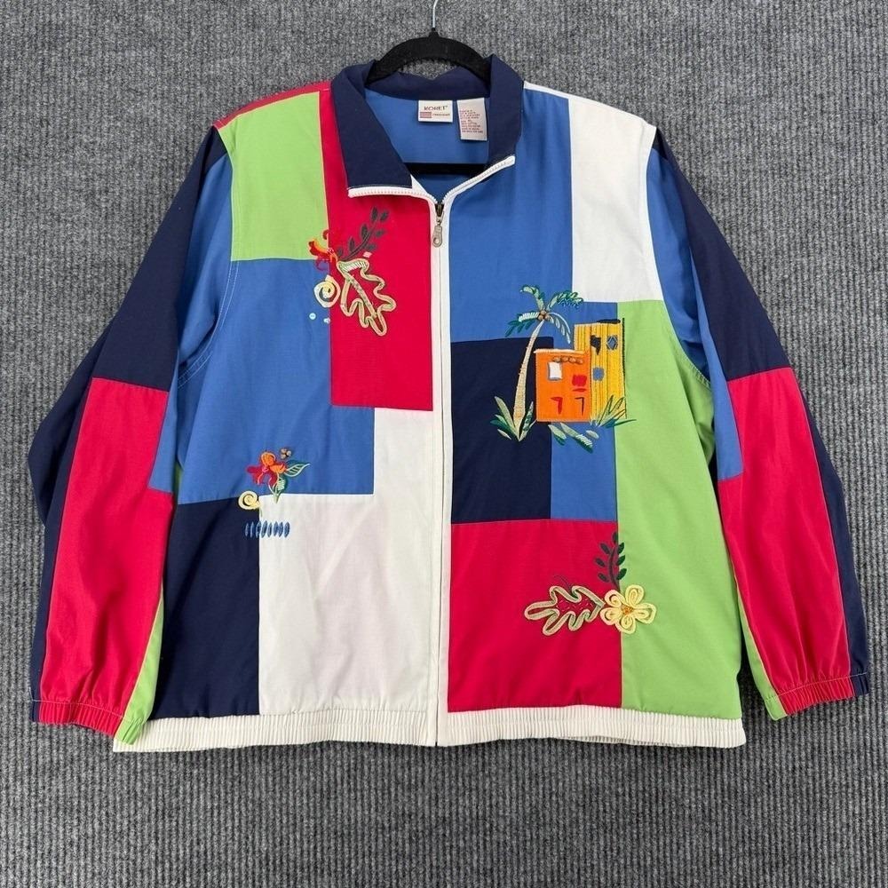 Vintage KORET 80s 90s Novelty Colorblock Embroidered Beaded Jacket Patchwork XL
